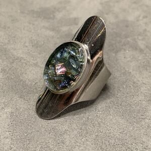 Vintage Sarah Cov Cleopatra Ring Silver Tone With Blue Glass Stone Adjustable